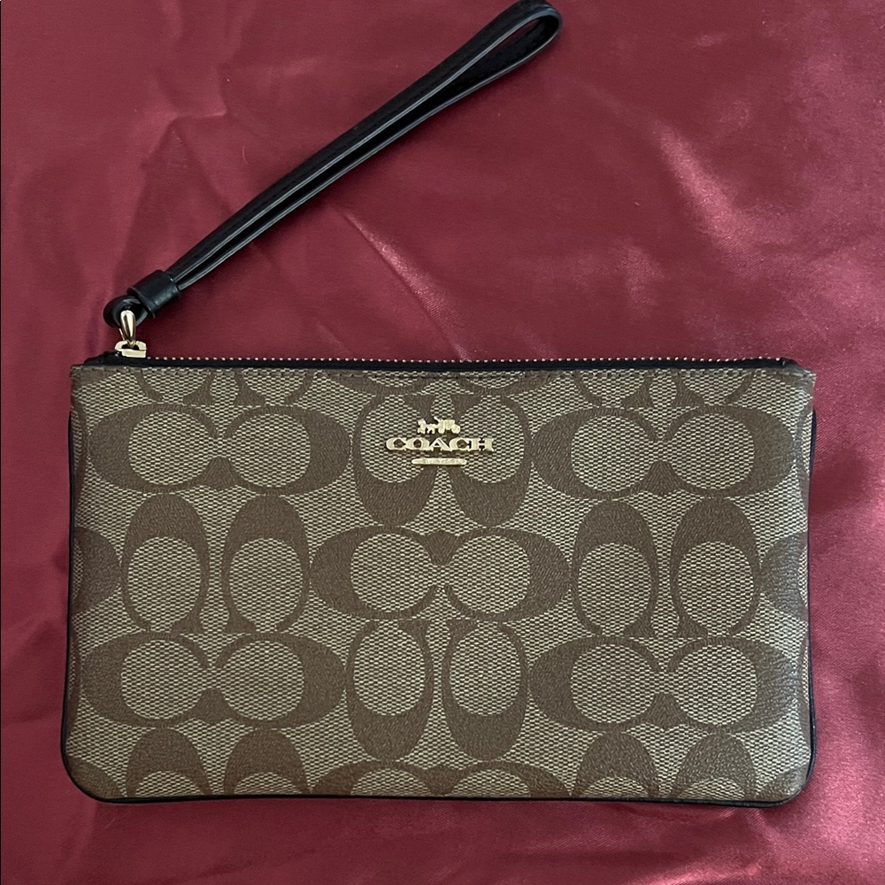 Coach Tan and Black Signature Wristlet